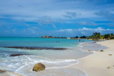 Famous Red Phone Booth Beach (Dickenson Bay) and Fort Bay Beach